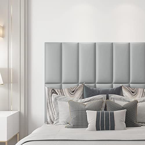 Art3d 4-Pack Peel and Stick Upholstered Headboard, 9.85 x 23.62 in, Grey