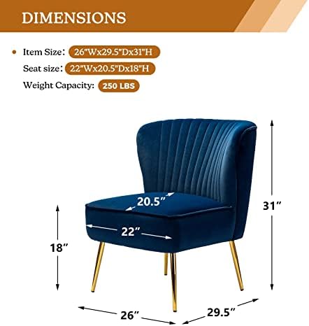 HULALA HOME Velvet Accent Chair, Modern Upholstered Cute Side Chair with Gold Metal Legs, Armless Wingback Slipper Chair Comfy Living Room Chair for Bedroom Guest Room Vanity,Navy