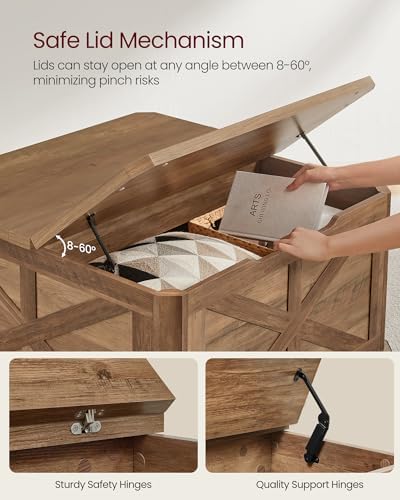 VASAGLE Farmhouse Coffee Table with Storage, Flip-Top Lids