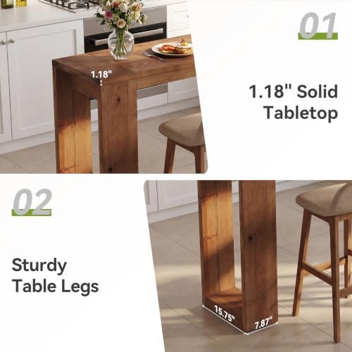 LITTLE TREE Solid Wood Bar Height Table, 70.87” Long Narrow High Top Table