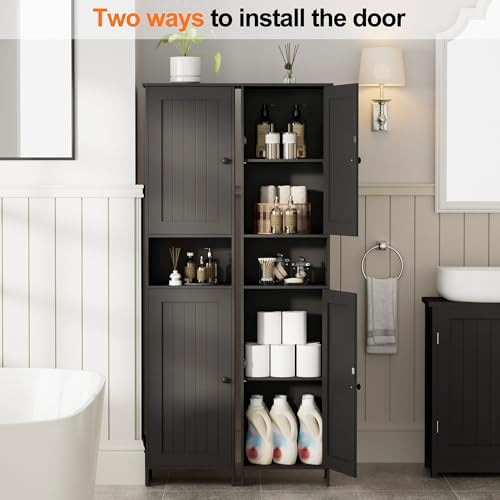 Homleke Tall Bathroom Storage Cabinet with 2 Doors, Slim Bathroom Cabinet | Narrow Storage Cabinet with Adjustable Shelves, Reversible Door, Easy Assembly, for Bathroom, Living Room, Black, 15.7''W
