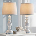 PARTPHONER Traditional Table Lamp Set of 2, Rustic Farmhouse Table Lamps for Living Room Bedroom, 27" Bedside Desk Lamps Vintage Nightstand Lamps with Linen Shades, Washed Blue