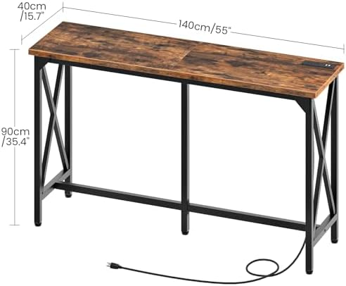 CHOEZON 55'' Bar Table, Kitchen Dining Table with Power Outlet and Footrest, Industrial Style, for Pub, Living Room, Rustic Brown and Black TBT09UBF