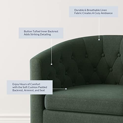 BELLEZE Green Accent Chairs for Living Room, Elegant Arm Chair Upholstered Tufted Barrel Chair Club Chair for Bedroom with Sturdy Legs and Linen Fabric - Berlinda (Green)