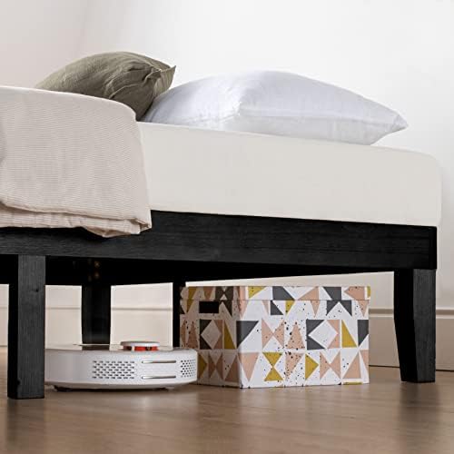 Mellow Naturalista Classic 12 Inch Solid Wood Platform Bed with Wooden Slats, Queen, Black