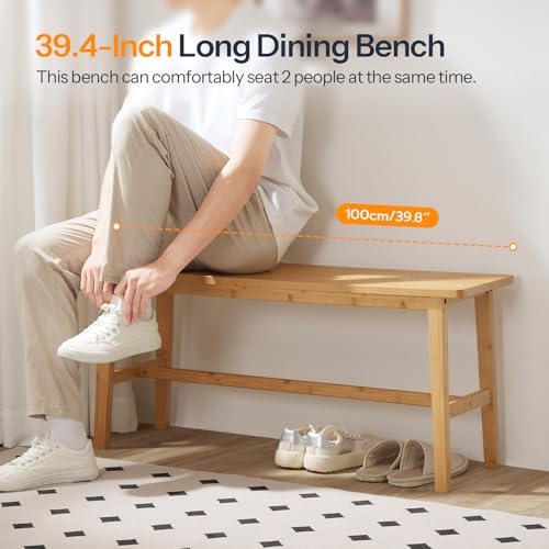HOOBRO 39.3'' Bamboo Dining Bench, Farmhouse Table Bench, Kitchen & Living Room Furniture, Easy to Assemble, Sturdy and Stable, Natural YL03CD01G2