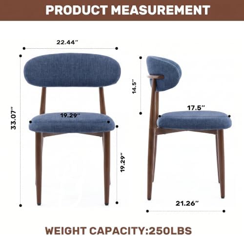 UVV Dining Chairs Set of 2, Metal Kitchen Chairs with Modern Fabric Upholstered for Dining Room, Navy Blue