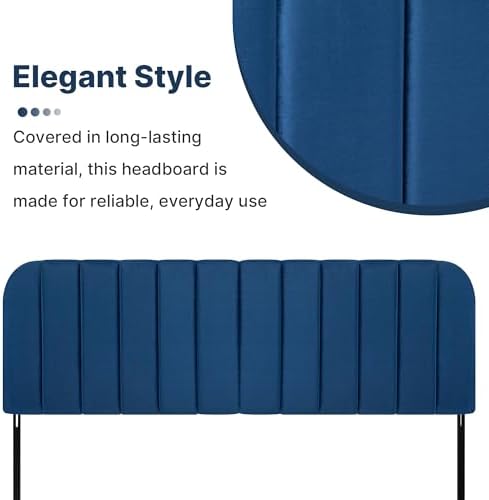 King Headboard Only - Upholstered Headboard for Bed, Easy Assembly, Velvet Covered Sponge, Place Between Bed & Wall, Adjustable Metal Legs with Non-Slip Pads, Blue