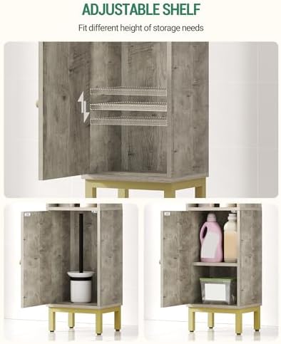 Hzuaneri Bathroom Storage Cabinet, Small Corner Floor Cabinet | Narrow Toilet Paper Holder, Bathroom Organizer with Adjustable Shelf, 2 Doors, for Small Spaces, Rustic Greige BC38205GV1