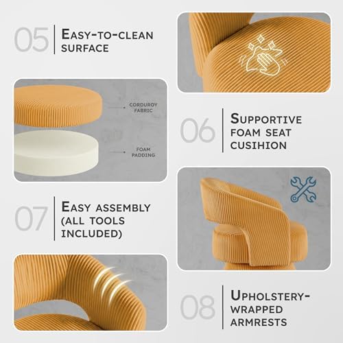 Lexicon Modern Comfy Corduroy 360 Degree Swivel Accent Chair, Yellow