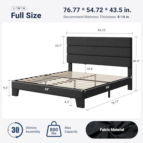 Allewie Full Size Platform Bed Frame with Fabric Upholstered Headboard Gray
