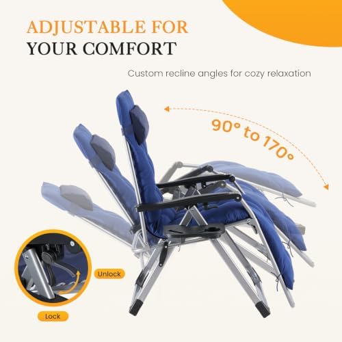 NEWBULIG Zero Gravity Chair, Folding Patio Recliner with Cup Holder Trays