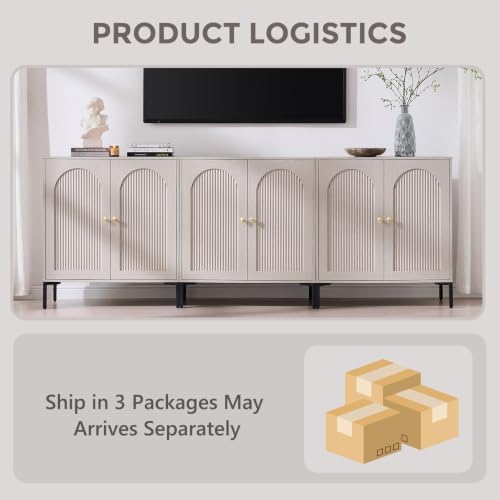 IFGET 92.63"W Modern Arch Sideboard Buffet Cabinet with Storage, Light Grey