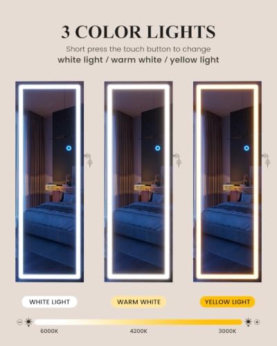 LVSOMT 42.5" Wall Mounted Jewelry Organizer with LED Mirror, White | Lockable Jewelry Cabinet for 30 Ring Slots, 96 Earring and 20 Necklace Hooks, Gift for Women, Girls