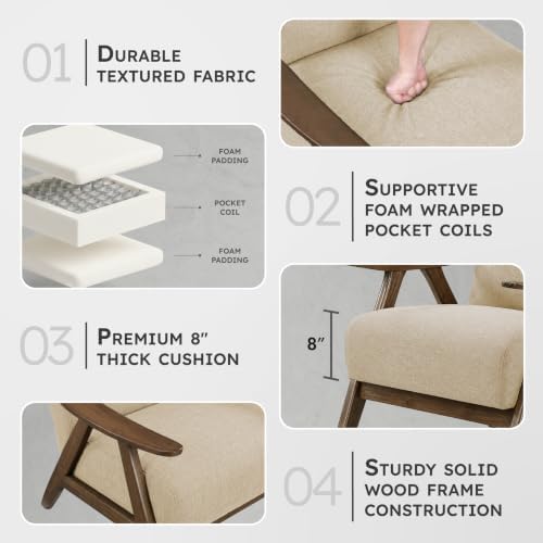 Lexicon Mid Century Modern Accent Chair with Walnut Wood Frame, Light Brown