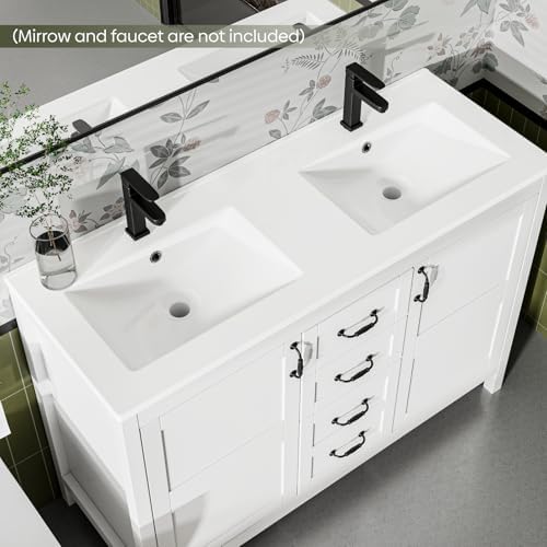 48" Bathroom Vanity with Sink Combo, Freestanding Farmhouse Thickened Wood Bathroom Storage Cabinet with Undermount Double Sink, 3 Drawers & 2 Soft-Close Doors with Organizers, White