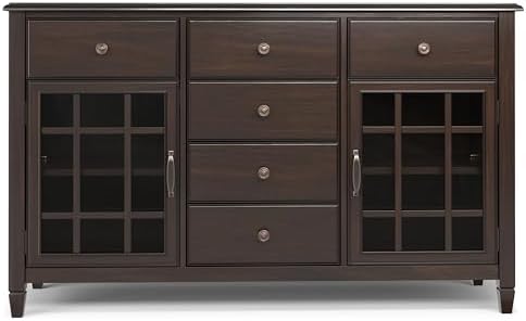 SIMPLIHOME Connaught 60" Wide Solid Wood 3-Door Buffet in Chestnut Brown
