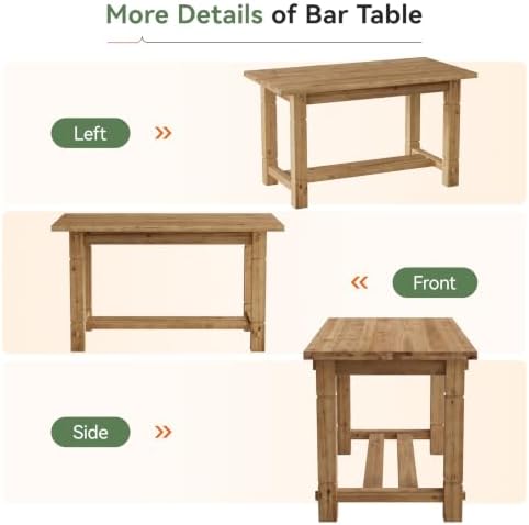 59" Solid Wood Home Bar Table, Counter Height Table