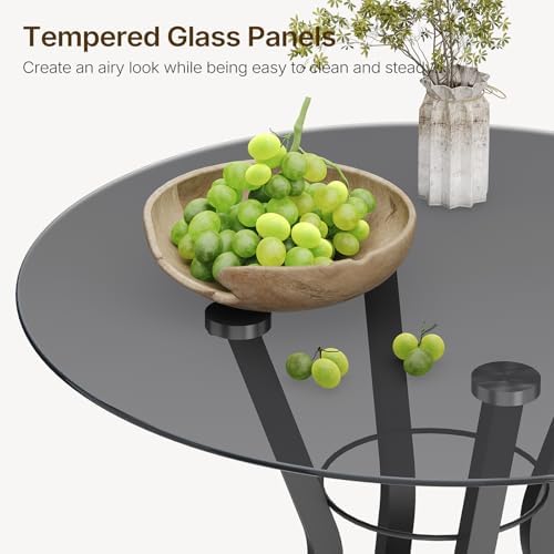 YATINEY Bar Table, 2-Tier Round High Top Table, Pub Table, Home Bar Counter Height, Bistro Tables, for Kitchen, Living Room, Meeting Room, Pub, Transparent and Black BT03BK