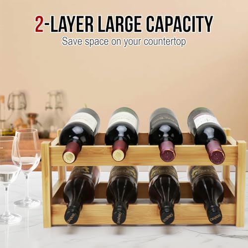 Bamboo Wine Rack, 2-Tier 8 Bottles Wine Storage Cabinet Shelf
