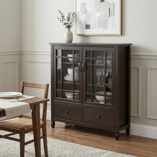 SIMPLIHOME Connaught 46" Solid Wood Tall Cabinet in Dark Chestnut Brown