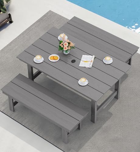 SERWALL Outdoor Dining Set, Patio Dining Set with Bench, Gray