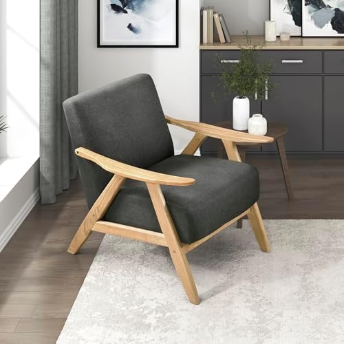 Lexicon Mid Century Modern Accent Chair with Natural Wood Frame, Dark Gray