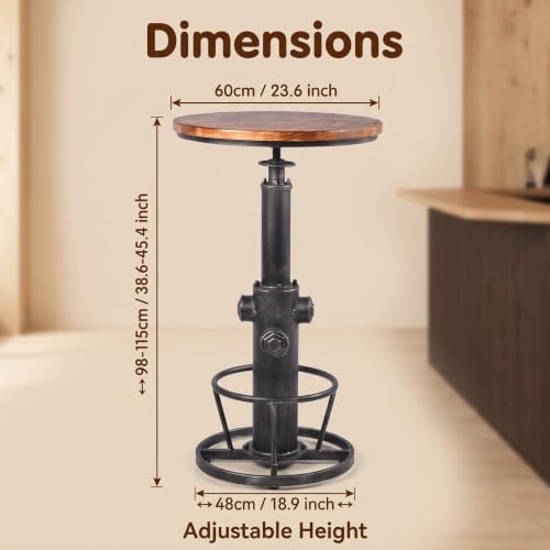 Industrial Bistro Bar Table 38.6-44.4inch Height Adjustable Farmhouse Pub Table for Kitchen Dinning Room Office Swivel Wooden Top