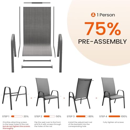 JEAREY Patio Dining Chairs Set of 6, Stackable Outdoor Chairs, Grey