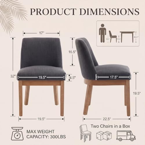 Charcoal Linen Dining Chairs Set of 4, Soft Upholstered Dining Room Chairs