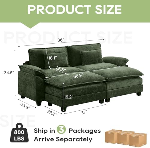 Oprisen 86" Modular Sectional Sofa, Comfy Deep Cloud Couch with Ottoman