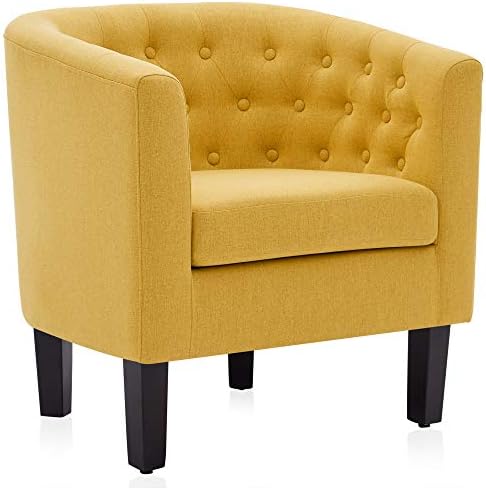 BELLEZE Yellow Accent Chairs for Living Room, Elegant Arm Chair Upholstered Tufted Barrel Chair Club Chair for Bedroom with Sturdy Legs and Linen Fabric - Berlinda (Yellow)