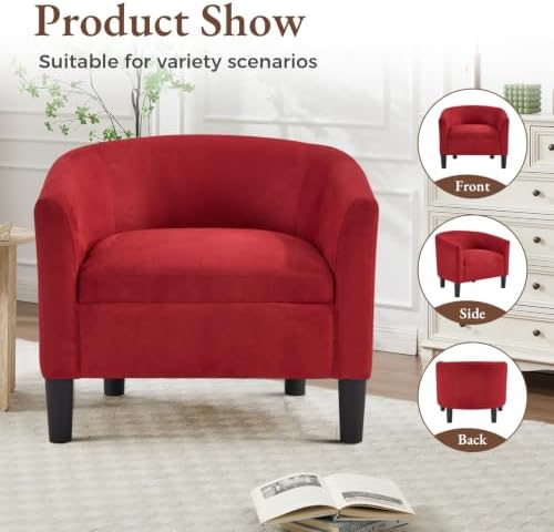 INZOY Oversized Accent Chair with Ottoman, 23.2" W Oversized Club Chair with Ottoman Set, Comfy Fabric Barrel Reading Chairs for Living Room Bedroom, Round Reading Chair with Foot Rest, Red