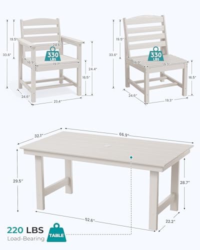 SERWALL Armless Outdoor Dining Set, Patio Dining Set for 6, White