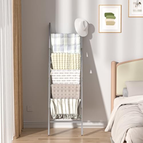 Blanket Ladders for the Living Room, Blanket Holder 6-Tier Grey