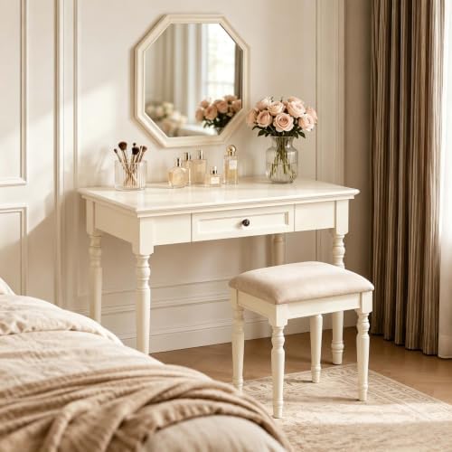 White Writing Desks with Drawers, 35" French Country Style