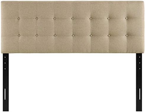 Modway Emily Tufted Button Linen Fabric Upholstered Queen Headboard in Beige
