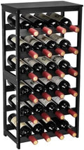 Wine Rack 24-Botttle Freestanding Floor, 6-Tier Wine Rack Shelf with Table Top, Bamboo Display Wine Storage Shelves Kitchen Bar Dining Room Living Room, Black
