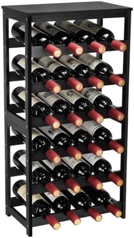 Wine Rack 24-Botttle Freestanding Floor, 6-Tier Wine Rack Shelf with Table Top, Bamboo Display Wine Storage Shelves Kitchen Bar Dining Room Living Room, Black