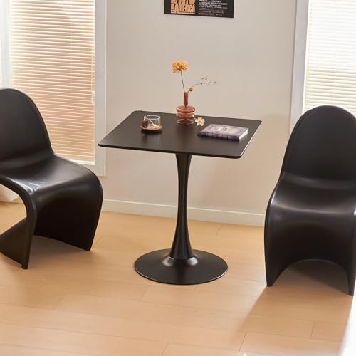 Square Dining Table, 27" Tulip Table with Thickened Tabletop & Metal Pedestal, Mid Century Modern Bistro Table for Kitchen, Small Places, Living Room, Cafe (Black)