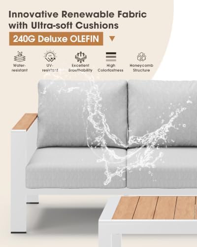 Aluminum Outdoor Patio Furniture Loveseat, All-Weather Patio Conversation Sets with Washable Thick Cushion, Morden Patio Furniture Set for Porch, Balcony, Deck, Yard, White