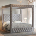 Jocisland King Canopy Bed Frame Velvet Upholstered Headboard,Grey