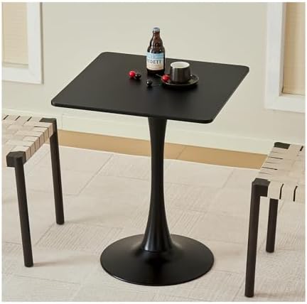 Square Dining Table, 24" Tulip Table with Thickened Tabletop & Metal Pedestal, Mid Century Modern Bistro Table for Kitchen, Small Places, Living Room, Cafe (Black)