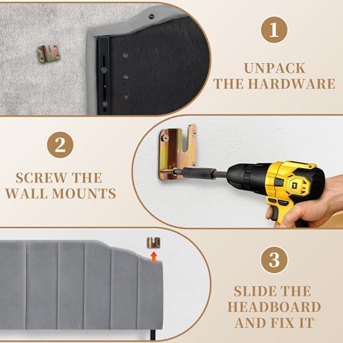 Upholstered Headboard for Full/Queen Beds - Arched Headboard & Bed Frame Mount, Adjustable Height, Velvet Tufted Modern Vertical Channel Design (Gray, Queen (U.S. Standard))