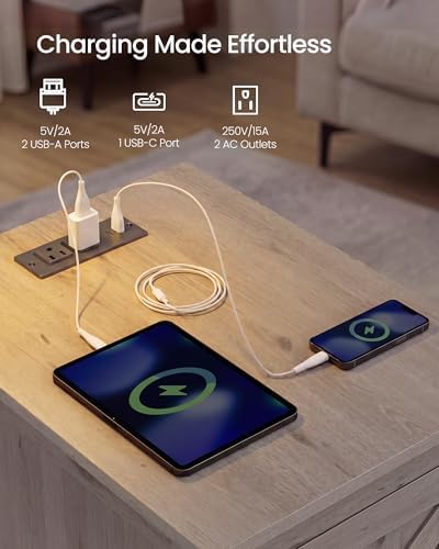 VASAGLE Side Table with Charging Station and Storage Cabinet, Nightstand