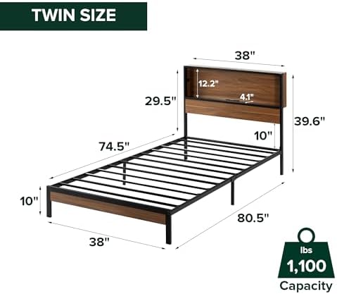 Zinus Kai Platform Bed Frame, RGB LED Lights, USB Charging Station, Twin