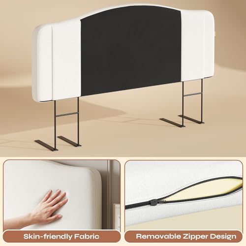 Pinmoco Queen Size Upholstered Headboard, Height Adjustable and Ergonomic Headboard, Memory Foam, Easy Assemble, Sturdy and Durable, Fabric Velvet, Style-Ivory