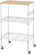 BolDuck 450Lbs Capacity Microwave Cart with Wheels, 3 Tier Rolling Cart with Adjustable Shelves, Multifunctional Metal Utility Storage Kitchen Carts on Wheels, 23.6" L*15.7" W*37" H, Wood+Chrome