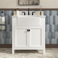 30 Inch Farmhouse Bathroom Vanity with Sink, White | Bathroom Sink Cabinet with Soft Close Doors, Solid Wood Single Sink Bathroom Vanity with Adjustable Feet, Apron Farm Sink