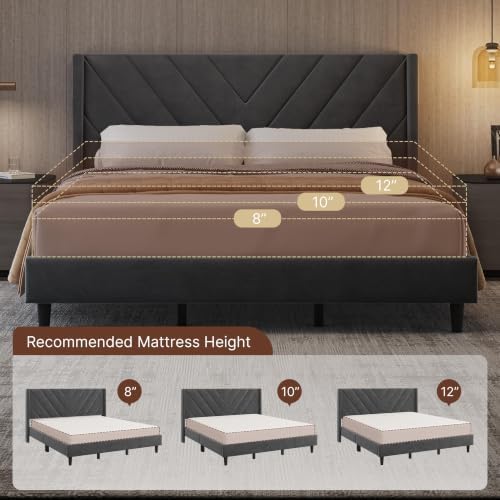 Yaheetech King Bed Frame with Chevron Channel-Tufted Headboard, Dark Gray